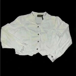 White Embroidered Button Up Crop Top